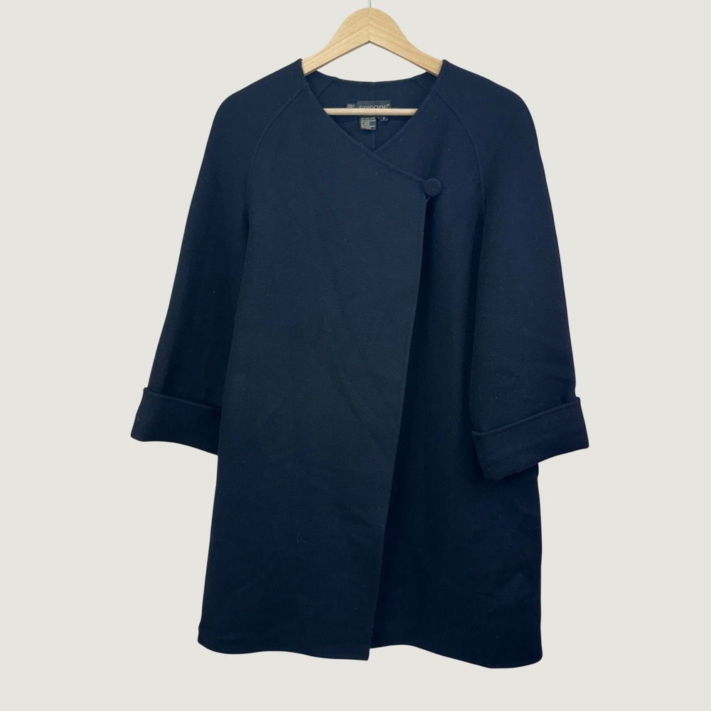 Episode Wool Blend Coat Petite Black Asymmetric Minimalist Quiet Luxury Chic